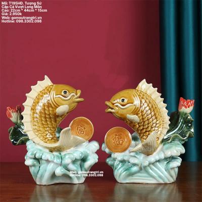 TƯỢNG SỨ CẶP CÁ VƯỢT LONG MÔN